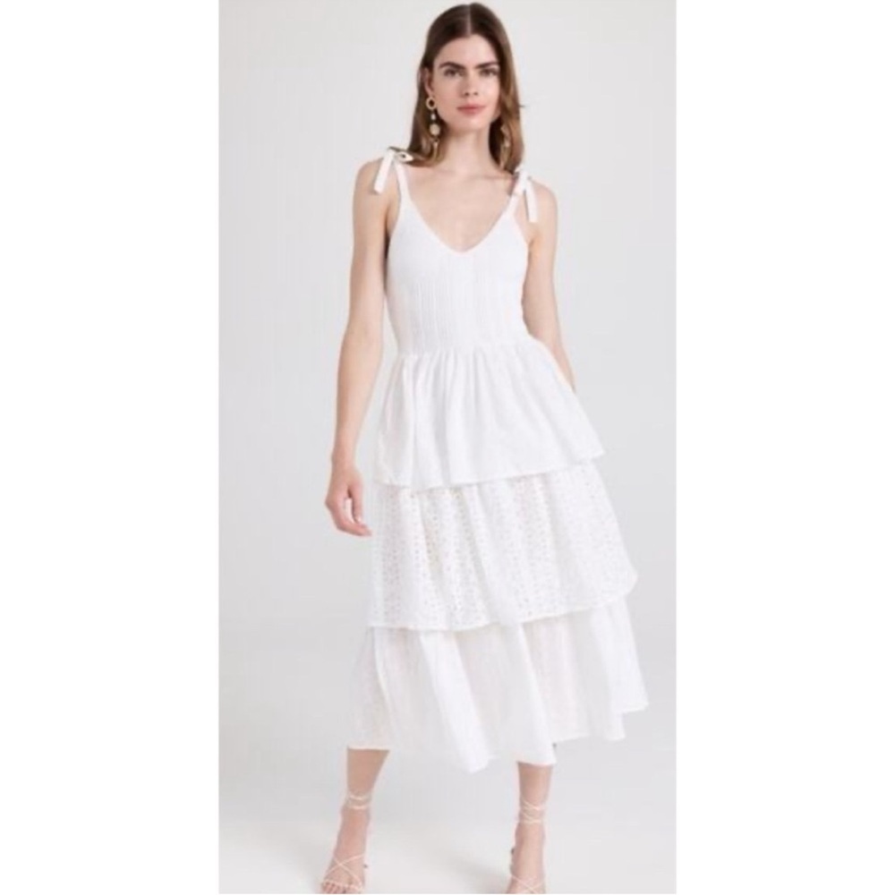 En Saison Croix White Tiered Eyelet Midi Dress Small
